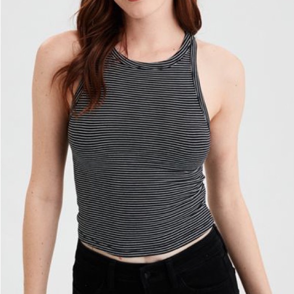 AEO Soft & Sexy Crop Top Black/White Stripe - Picture 2 of 7